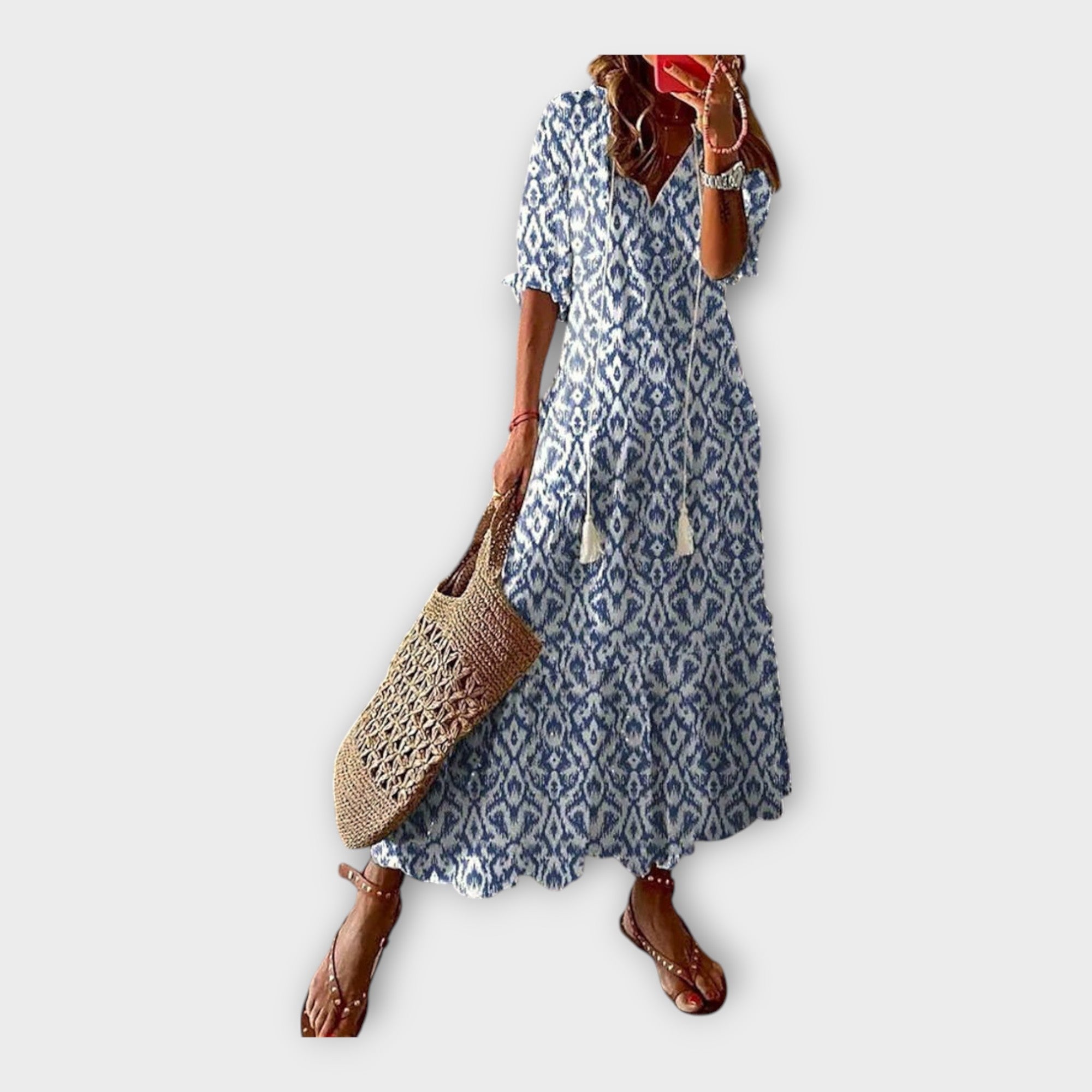 Vintage Šaty s Výšivkou a Véčkovým Výstřihem Modré