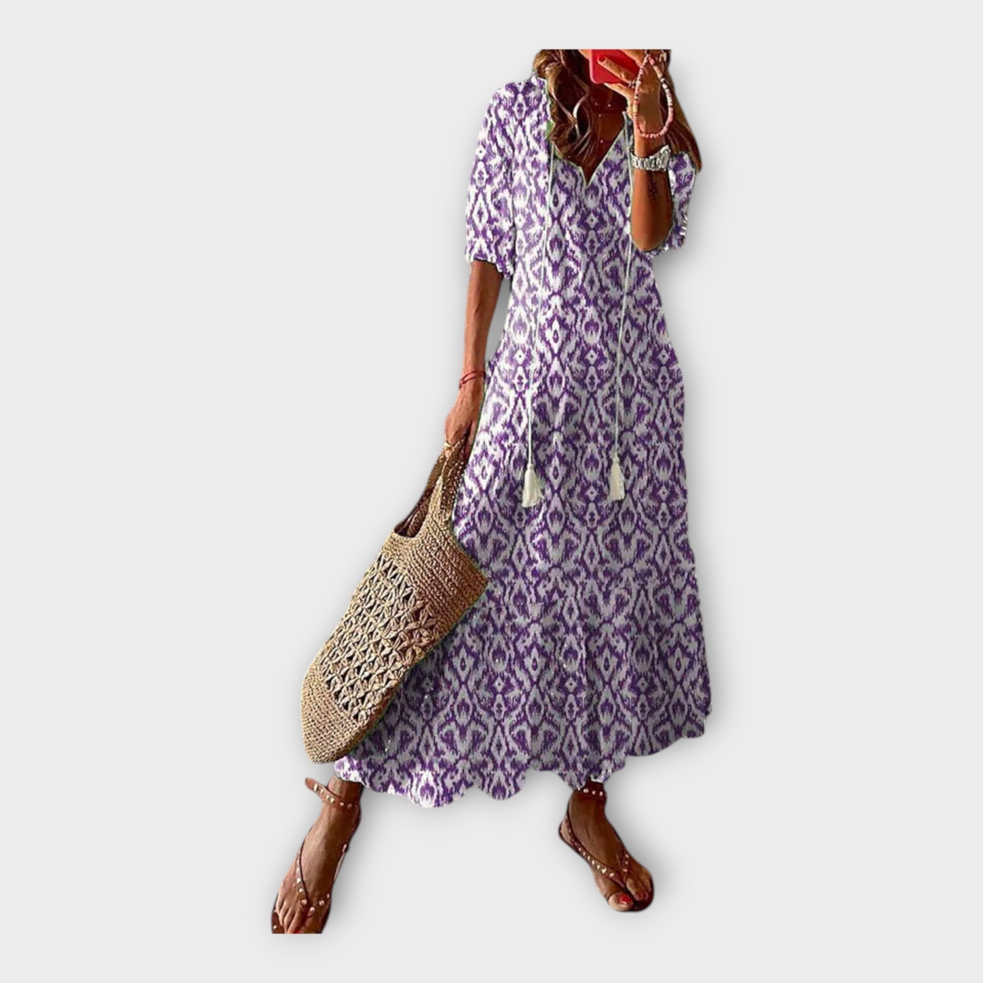 Vintage Šaty s Výšivkou a Véčkovým Výstřihem Modré