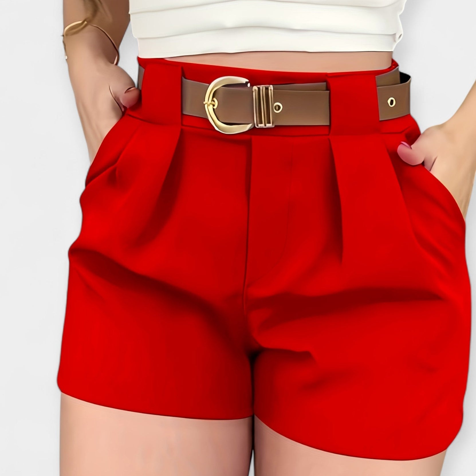 Vysoký Pas Plisované Šortky Bílé Elegantní Letní Pohodlí