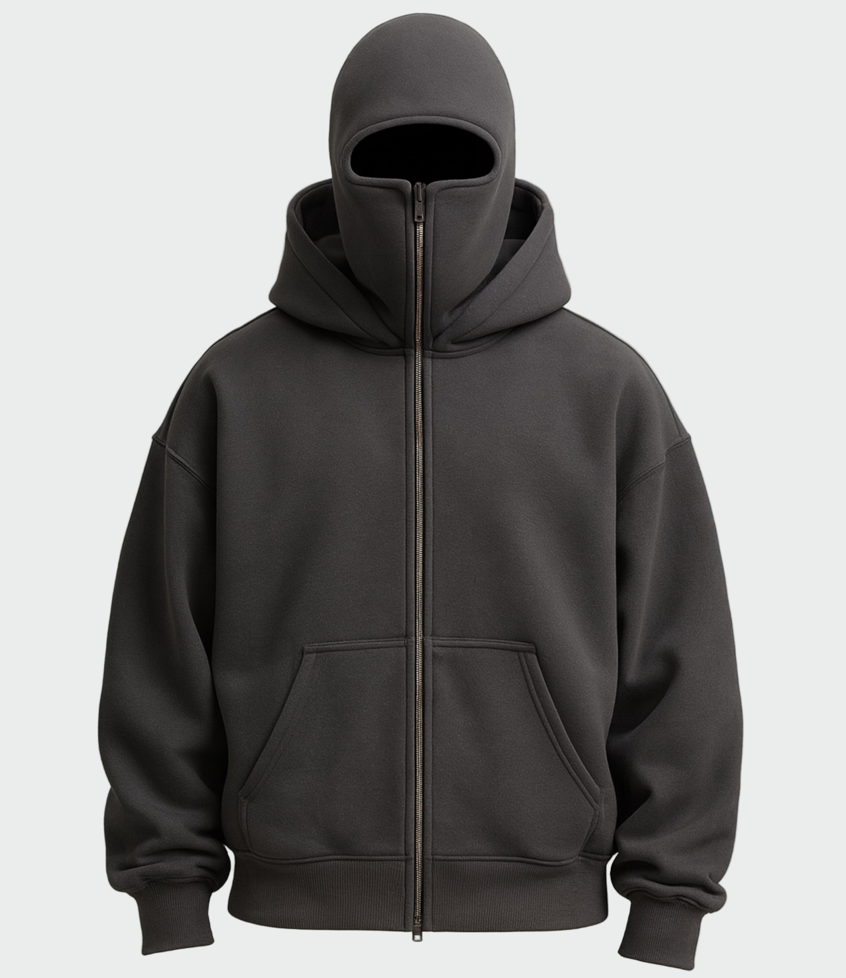 Černá Unisex Mikina S Kapucí Oversized Zip Městský Streetwear