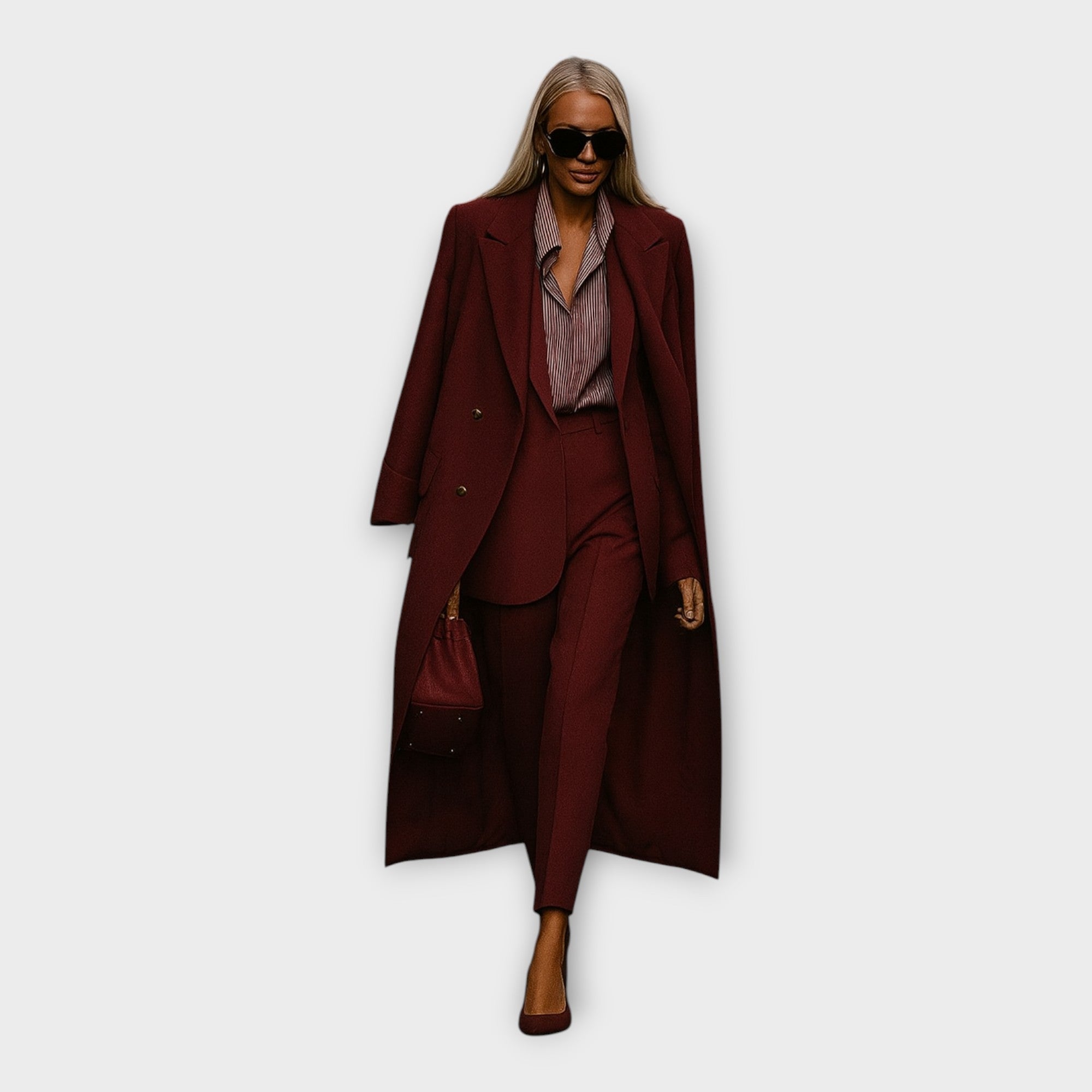 Elegantní Set Kalhotami Kabátem V Minimalistickém Střihu