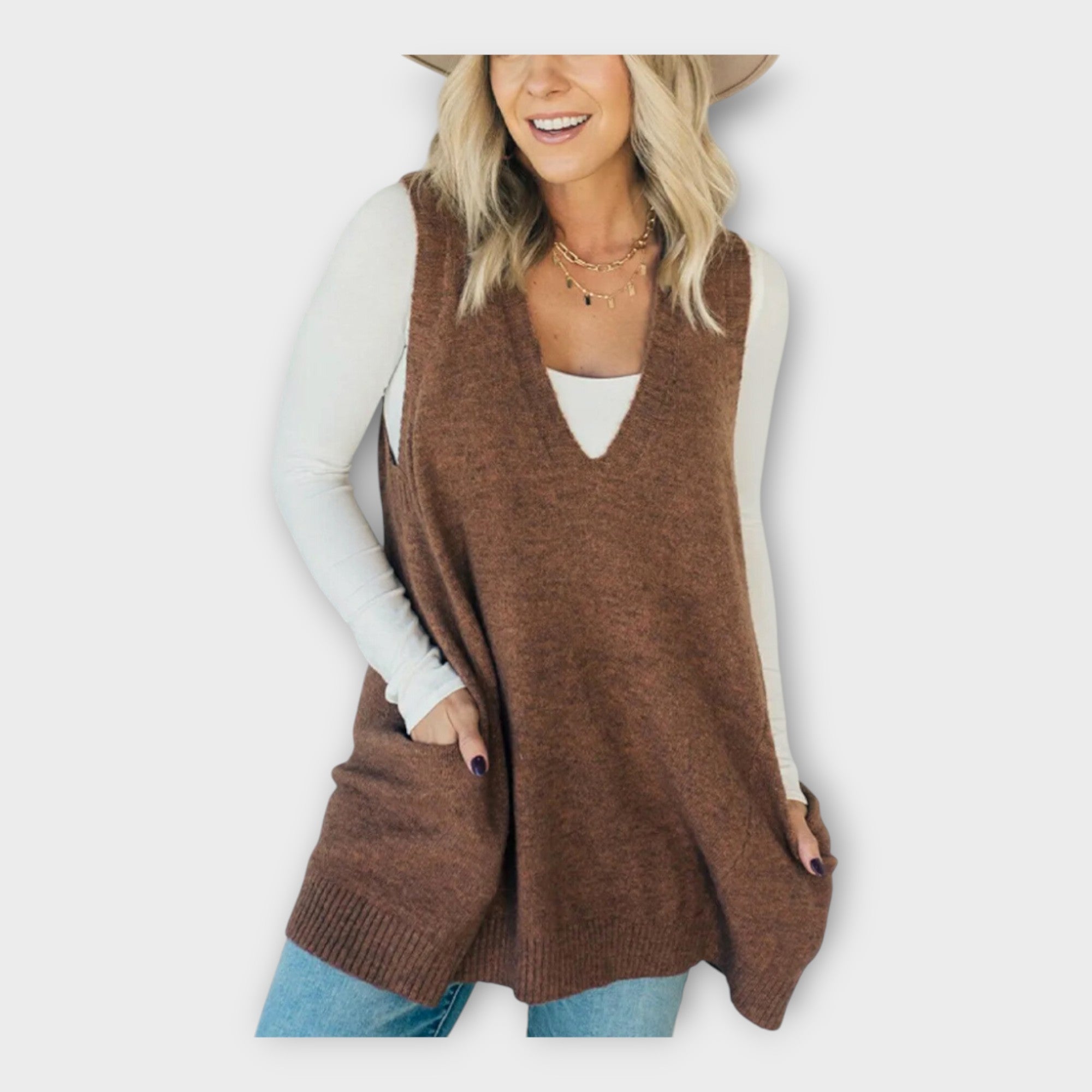 Pletená Vesta s Volným Střihem Elegantní Univerzální