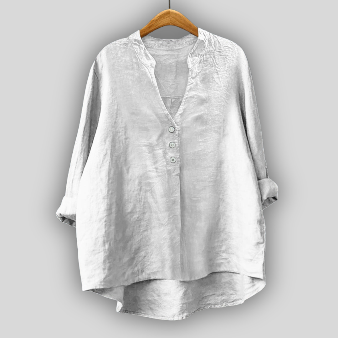 Hnědá Lněná Blůza s Knoflíky Pro Lehký Elegantní Vzhled