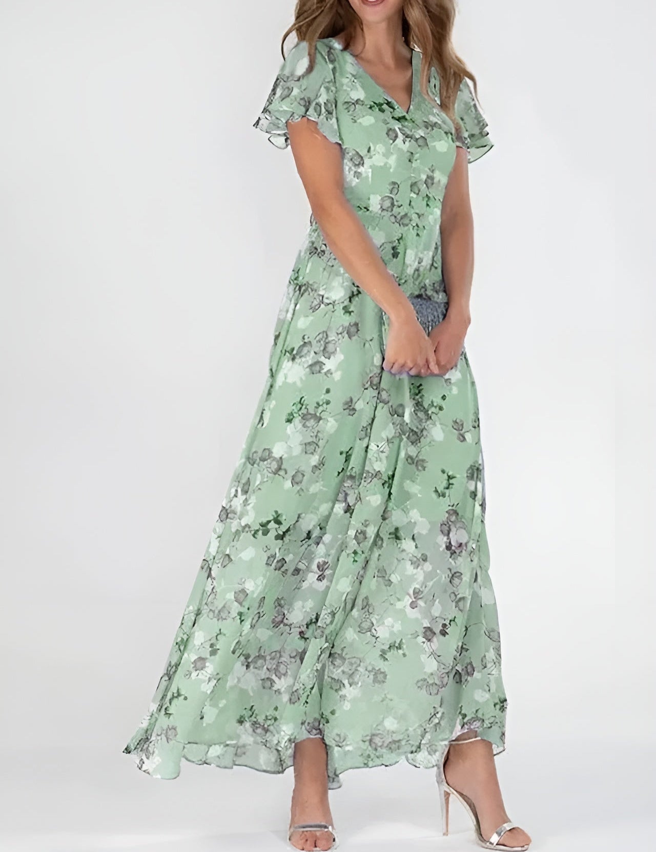 Elegantní Maxi Šaty Se Zkrytím Břicha A Květinovým Vzorem