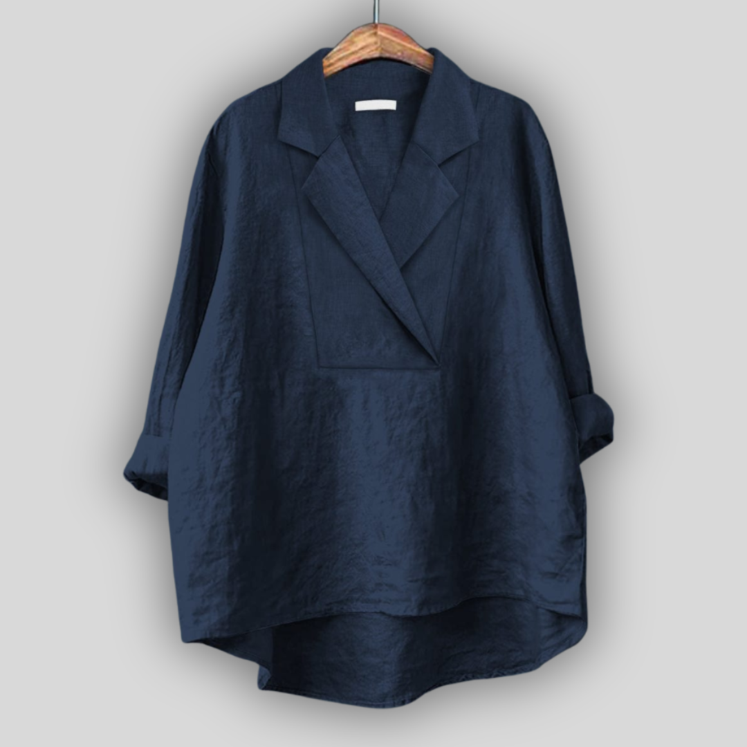 Elegantní Lněná Blůza SV Šikmým Překříženým Výstřihem