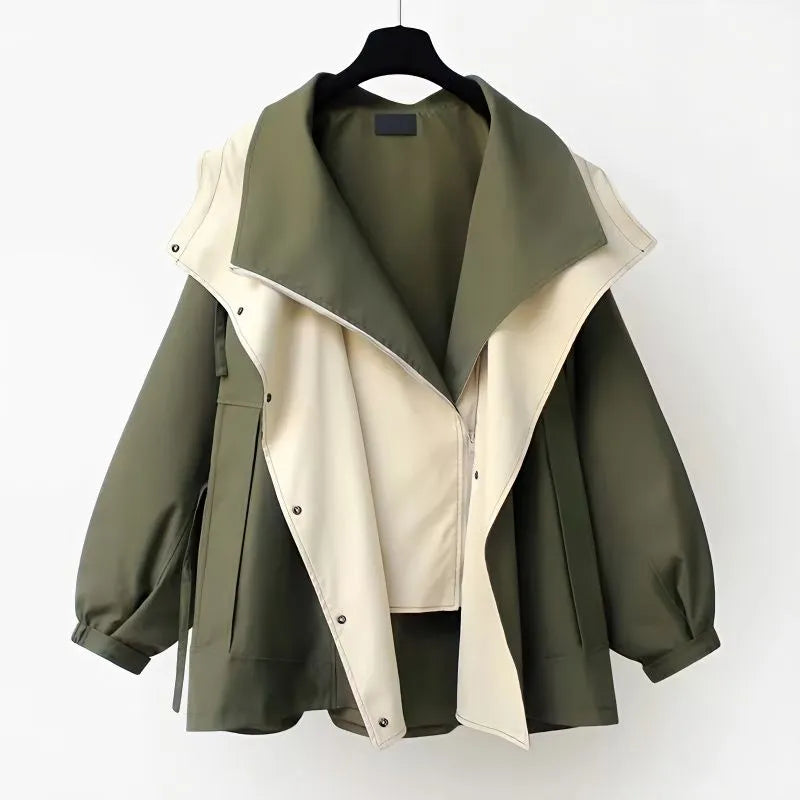 Lehká Větruodolná Bunda Khaki Béžová Dvoubarevný Design