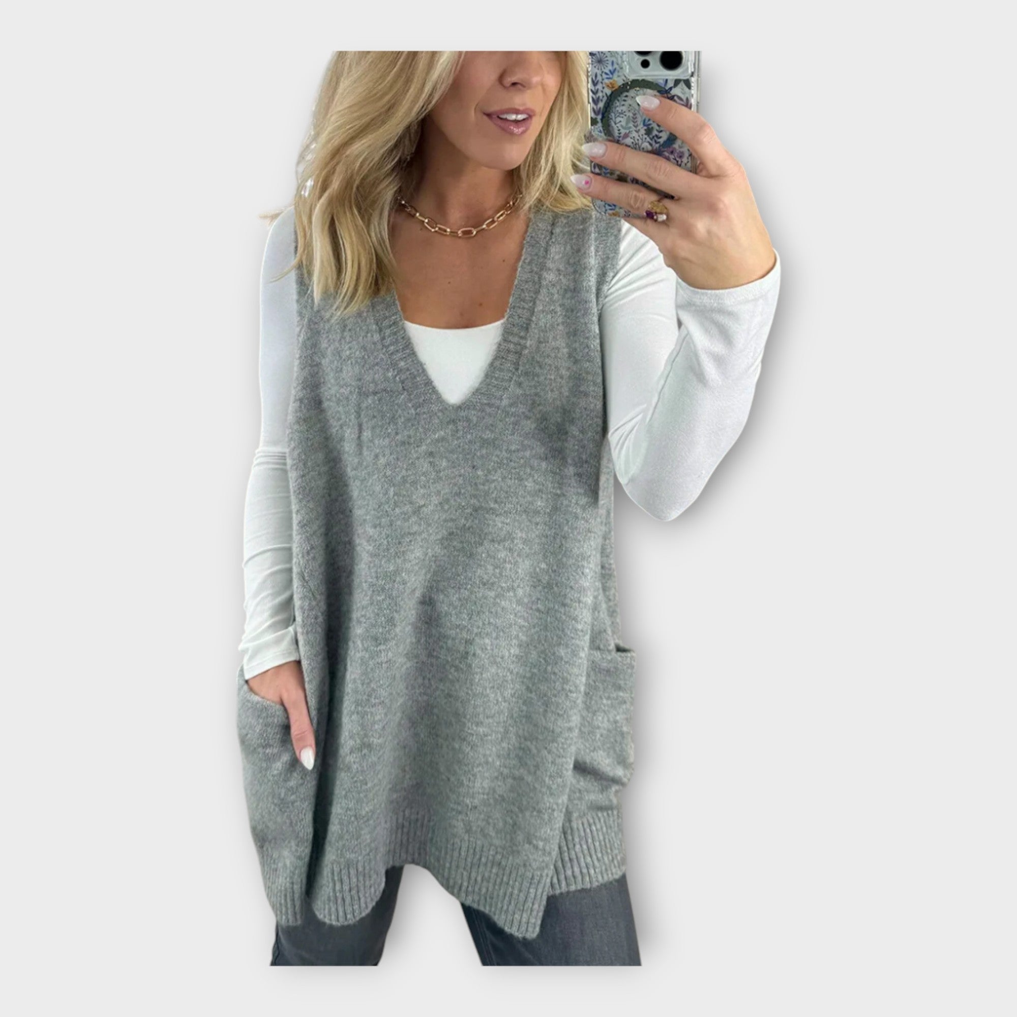 Pletená Vesta s Volným Střihem Elegantní Univerzální