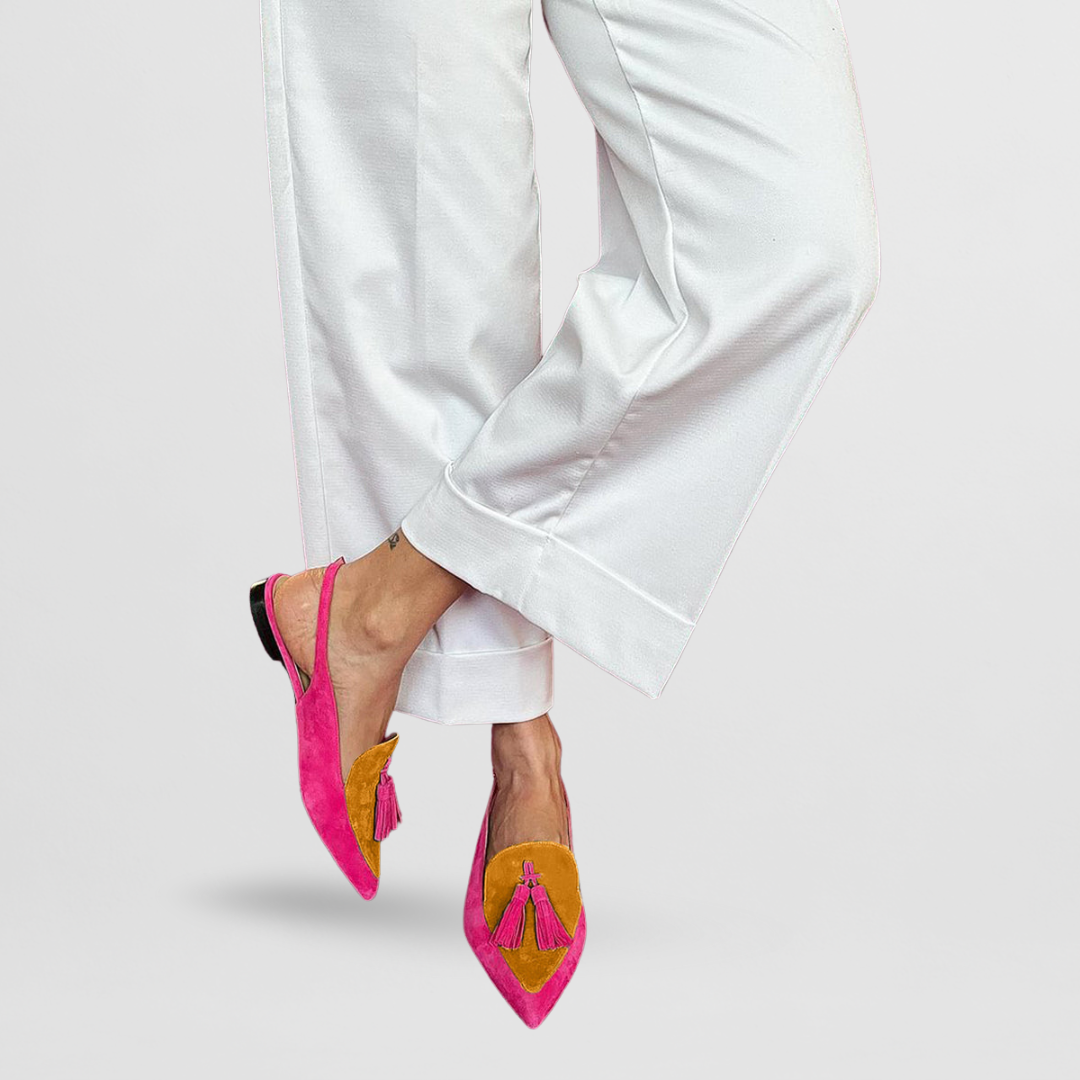 Špičaté Slingback Boty Růžovo Zelené Třásně Letní Styl