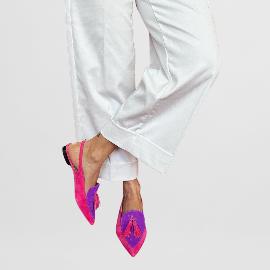 Špičaté Slingback Boty Růžovo Zelené Třásně Letní Styl