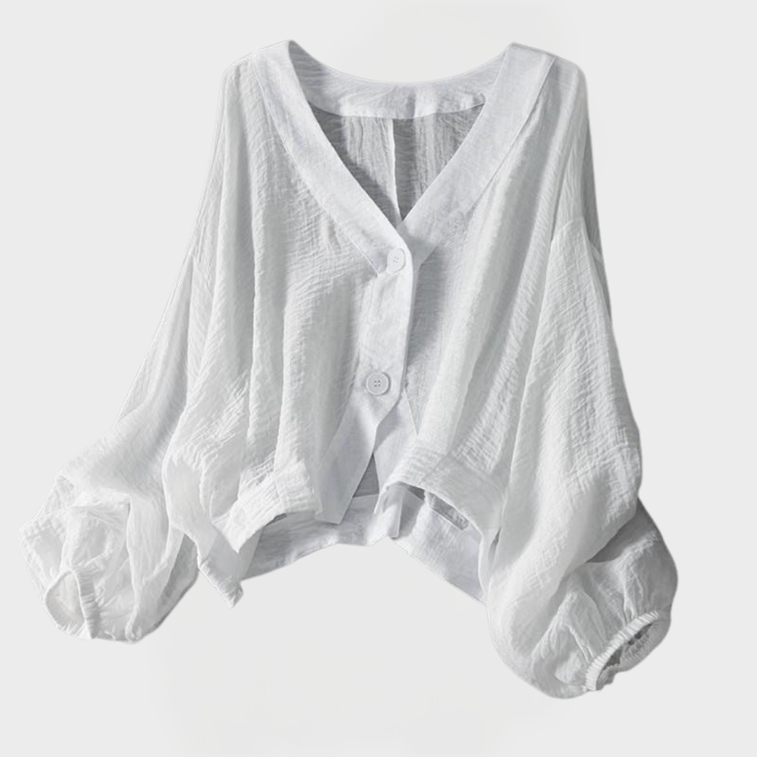 Letní Lněná Halenka S Oversized Střih A Nafouknutými Rukávy