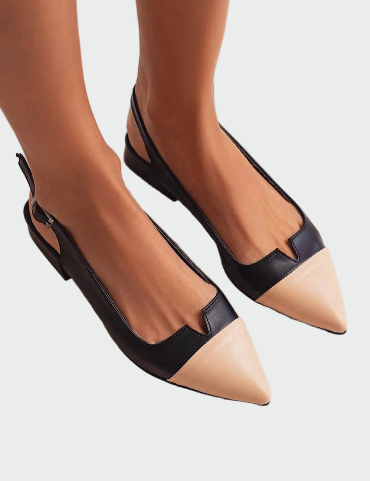 Baleríny Dvoubarevným Detalem Špičatou Špičkou Slingback