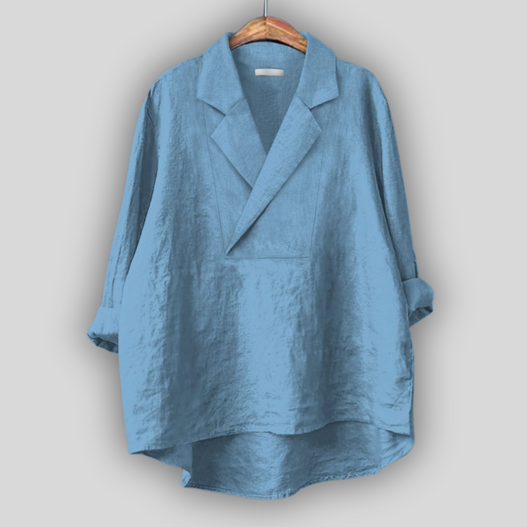 Elegantní Lněná Blůza SV Šikmým Překříženým Výstřihem
