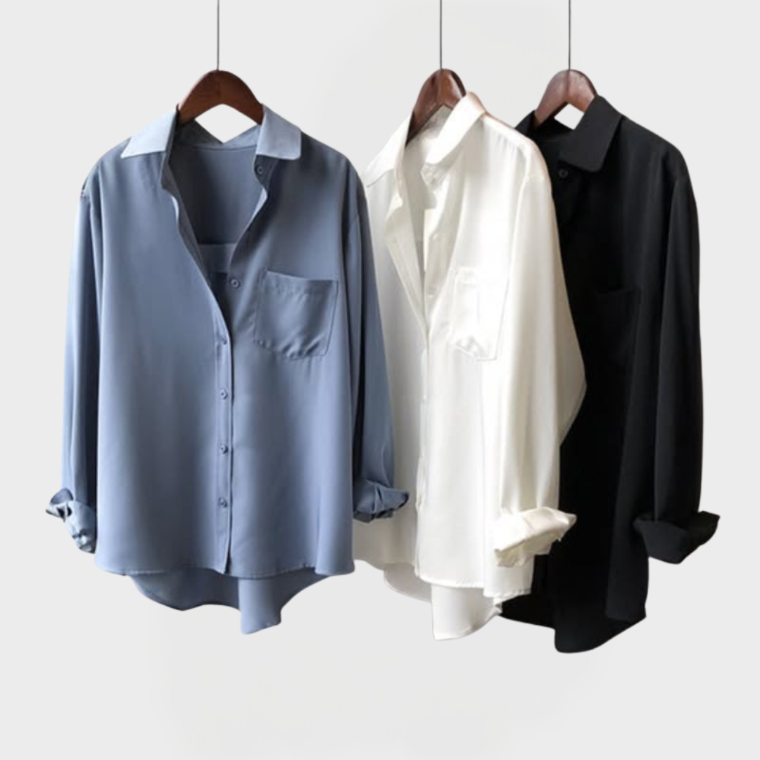 Elegantní Košilová Halenka Šedo Modrá S Bílým Límcem