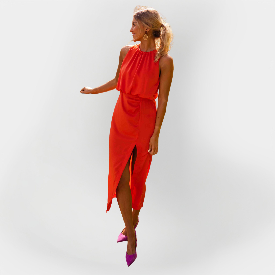 Šaty Se Rozparkem Lehký Materiál Letní Elegantní Styl