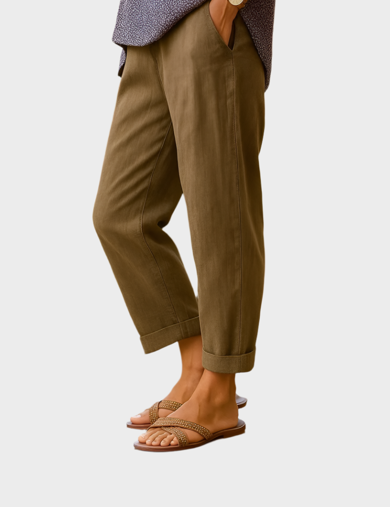 Letní Cropped Kalhoty Ze Směsi Lnu A Bavlny Bílé Lehké