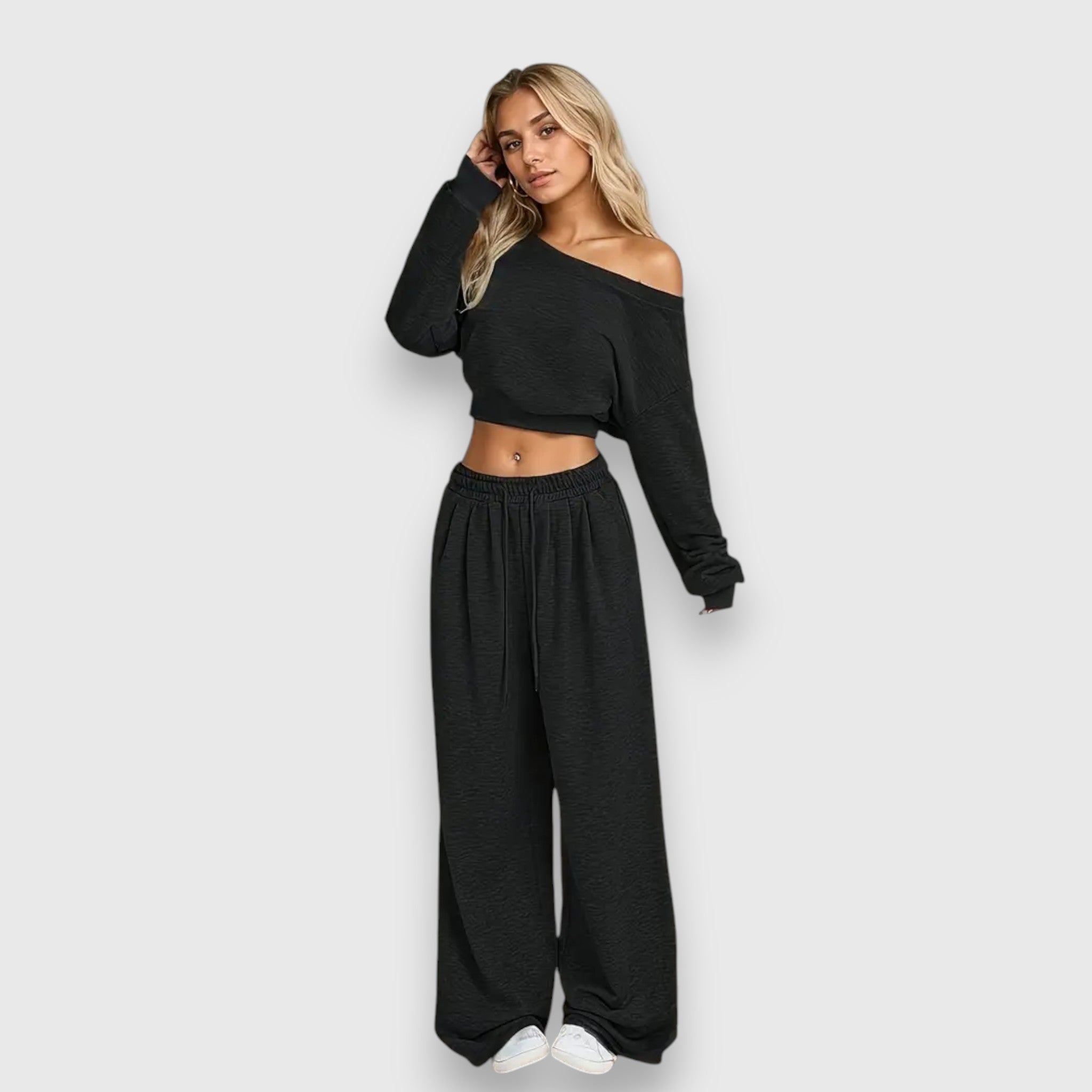 Moderní 2dílný Set S Kapucí A Širokými Kalhotami Volný Look