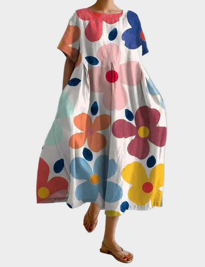 Luxusní Letní Maxi Šaty Oversized Květinový Potisk Zelené