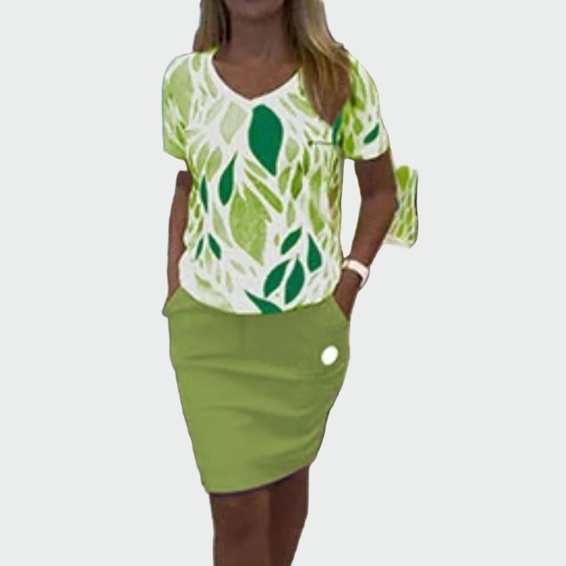 Set Topů Se Vzorem a Elegantní Sukně Pro Každodenní Pohodlí