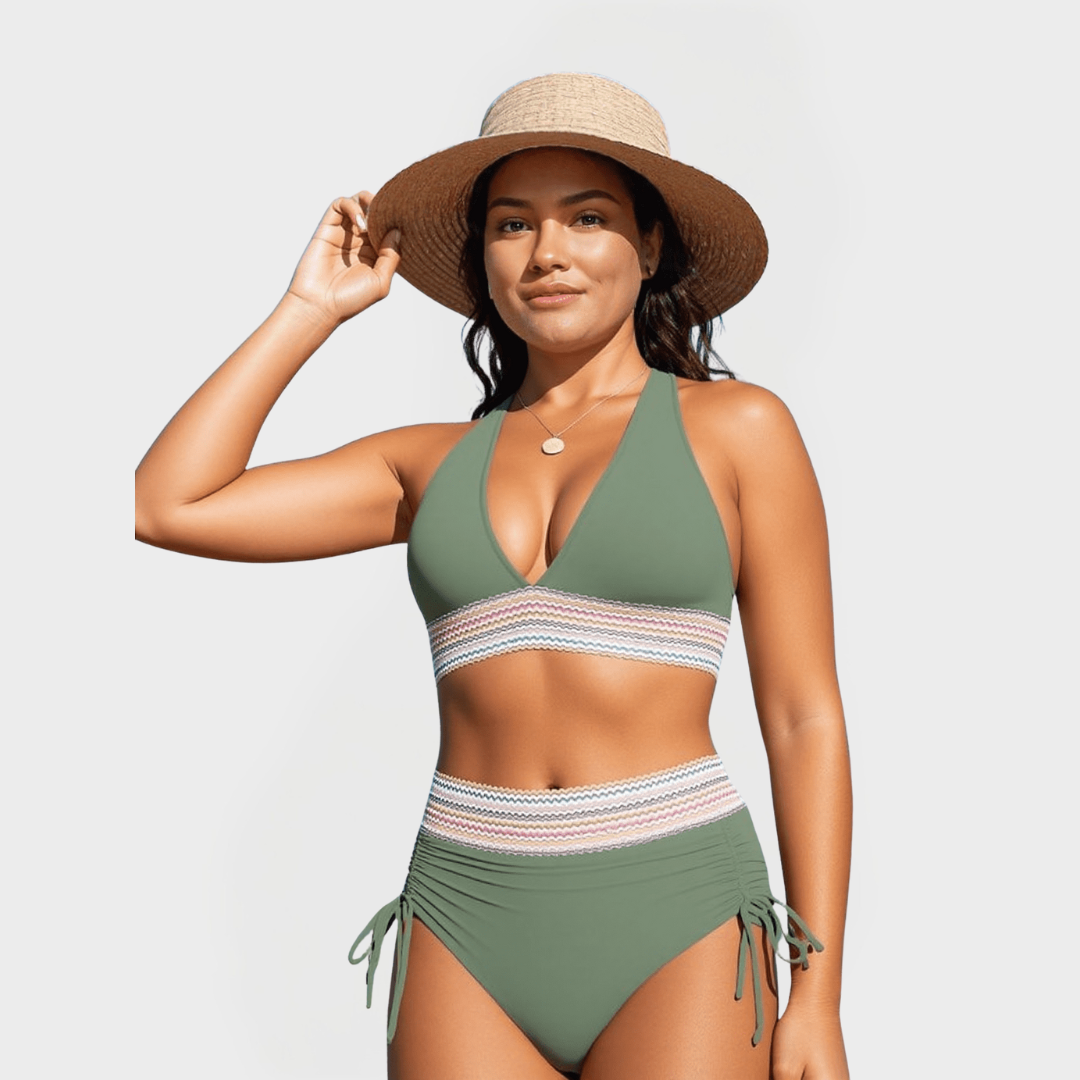 Elegantní Modré Bikiny S Vysokým Pásem A Štíhlým Střihem