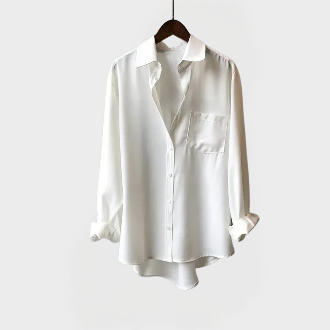 Elegantní Košilová Halenka Šedo Modrá S Bílým Límcem