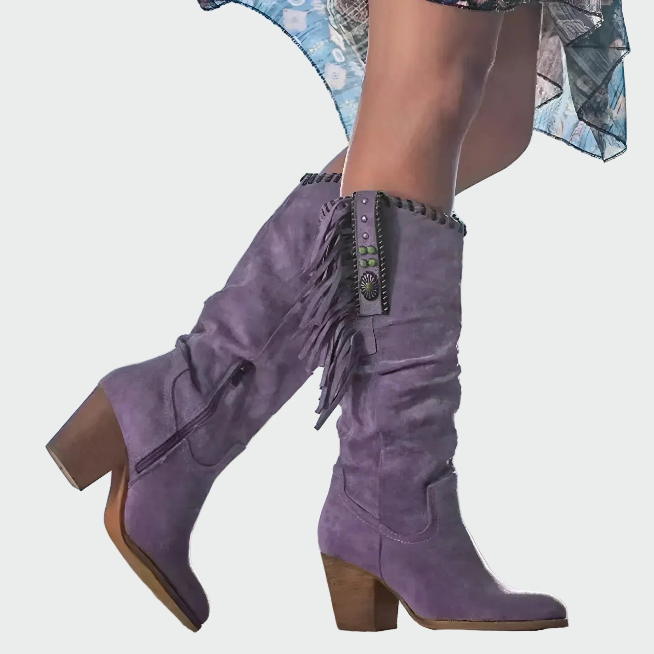Pohodlné Semišové Dámské Kozačky Boho Western S Třásněmi