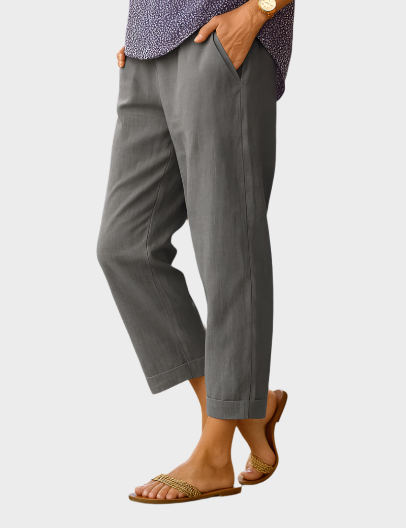 Letní Cropped Kalhoty Ze Směsi Lnu A Bavlny Bílé Lehké