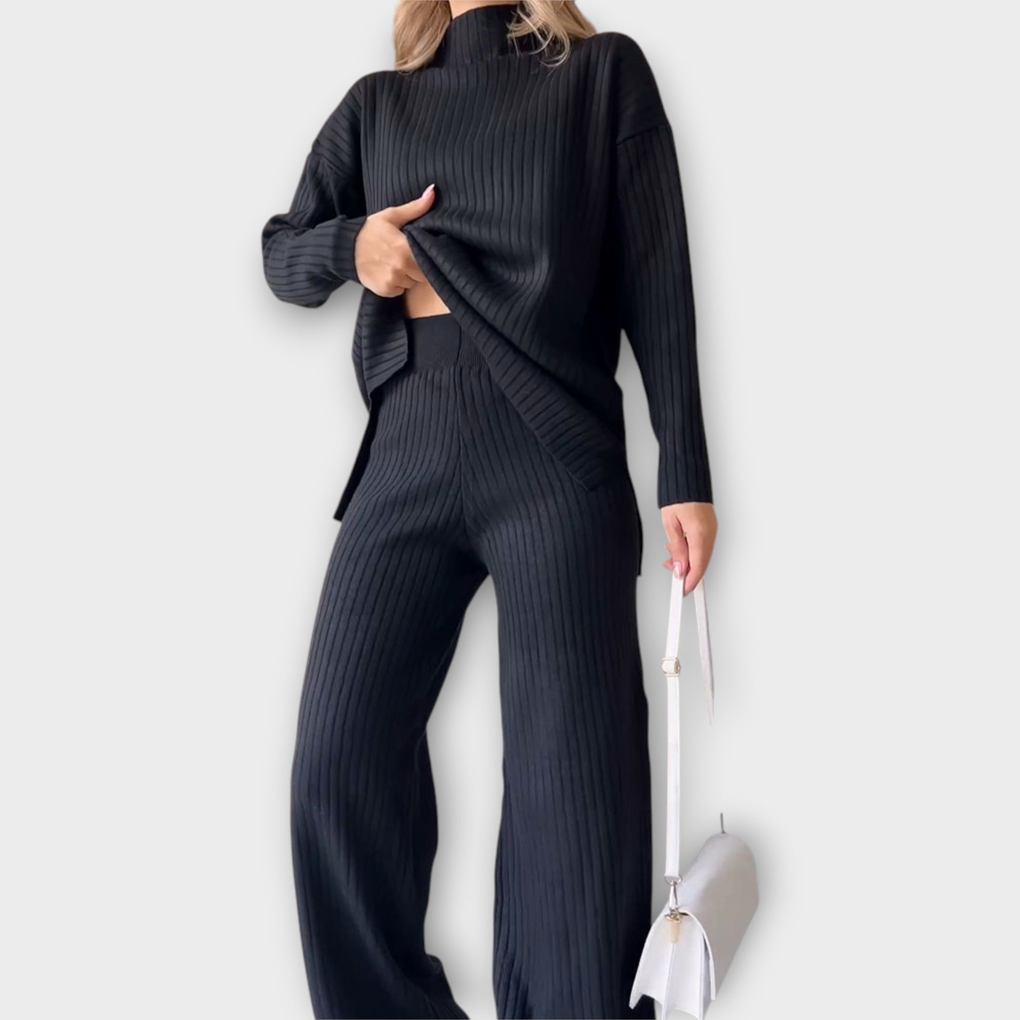 Elegantní Pletený Set S Pohodlným Střihem Každodenní Nošení