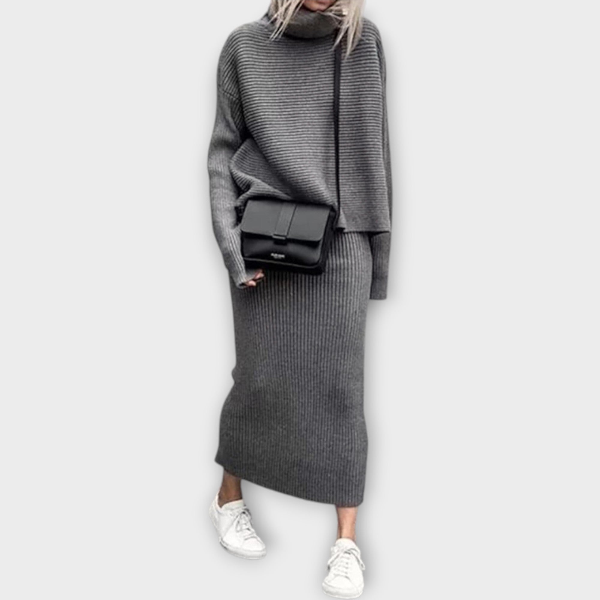 Elegantní Pletený Set S Rolákem A Sukní Každodenní Vzhled