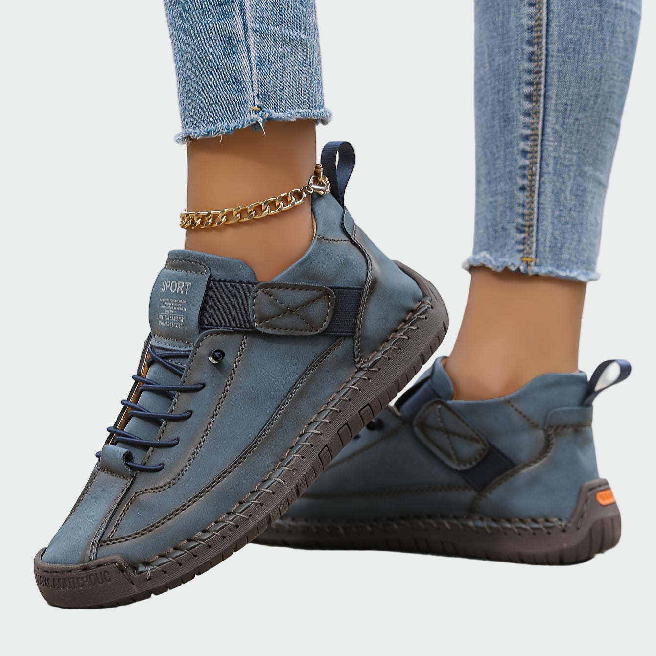 Ortopedické Kožené Sneakers Pro Ženy Šedozeleném Odstínu