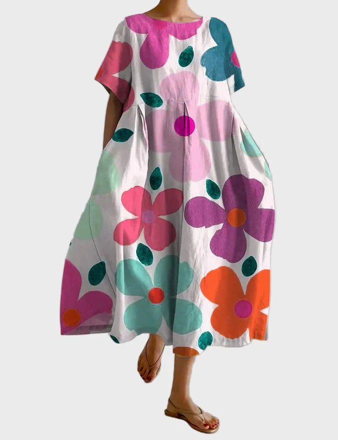 Luxusní Letní Maxi Šaty Oversized Květinový Potisk Zelené