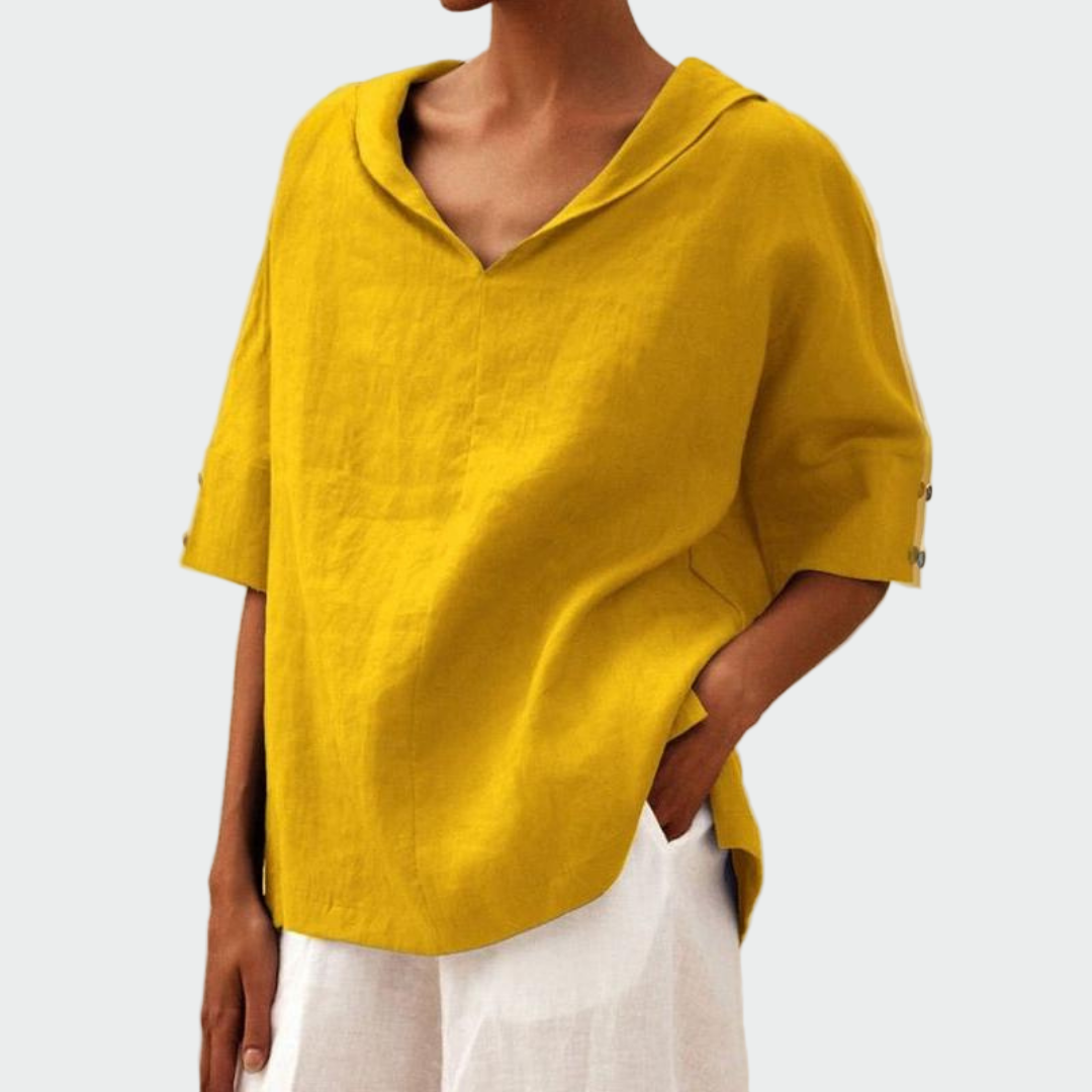 Zelená Elegantní Lněná Blůza S Volným Střihem Pro Každý Den