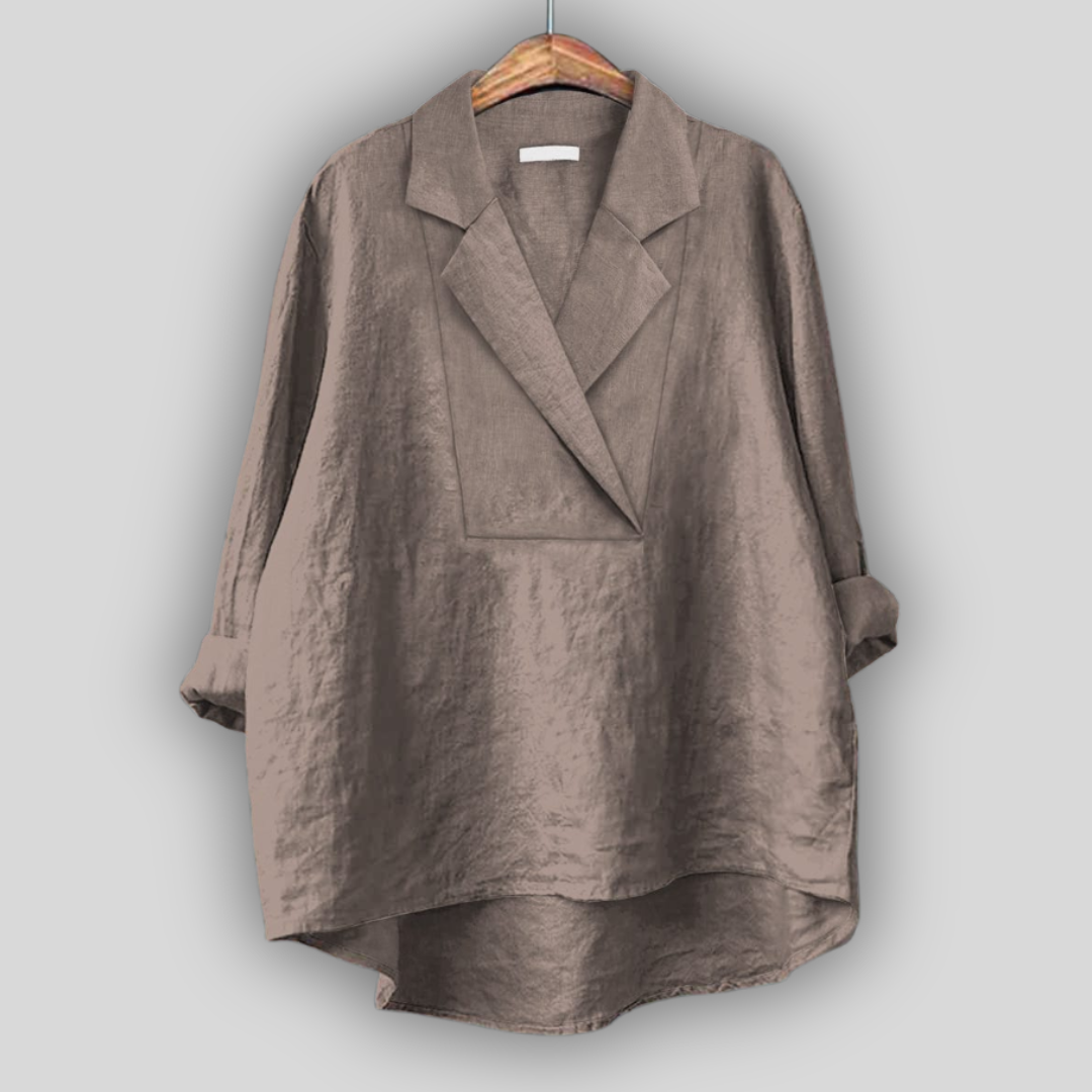 Elegantní Lněná Blůza SV Šikmým Překříženým Výstřihem