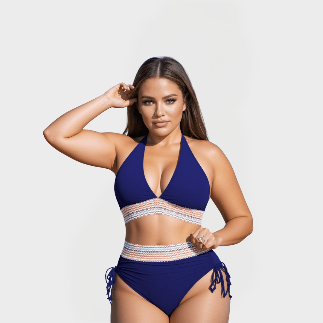 Elegantní Modré Bikiny S Vysokým Pásem A Štíhlým Střihem