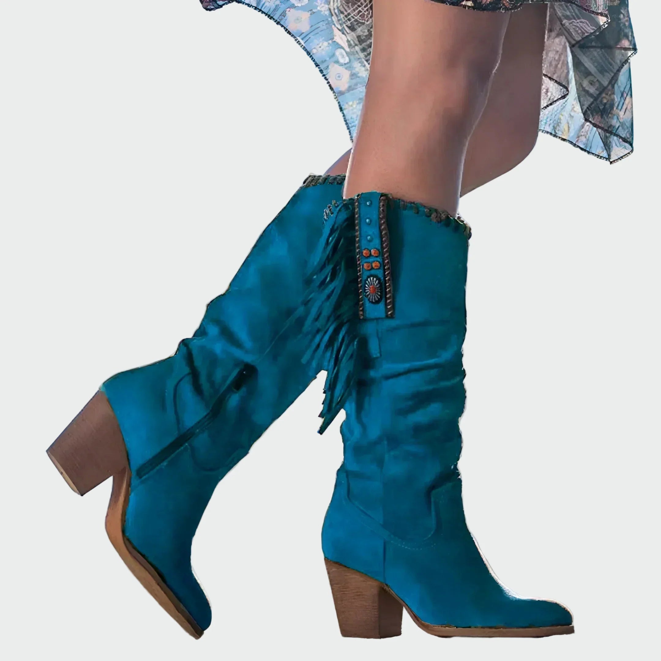 Pohodlné Semišové Dámské Kozačky Boho Western S Třásněmi