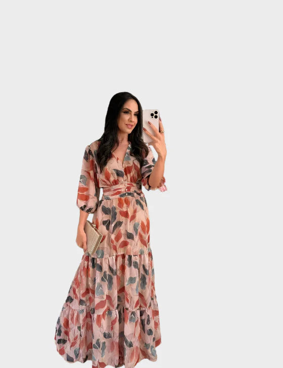 Dlouhé Šaty S Květinovým Vzorem Elegantní Střih Pro Vás