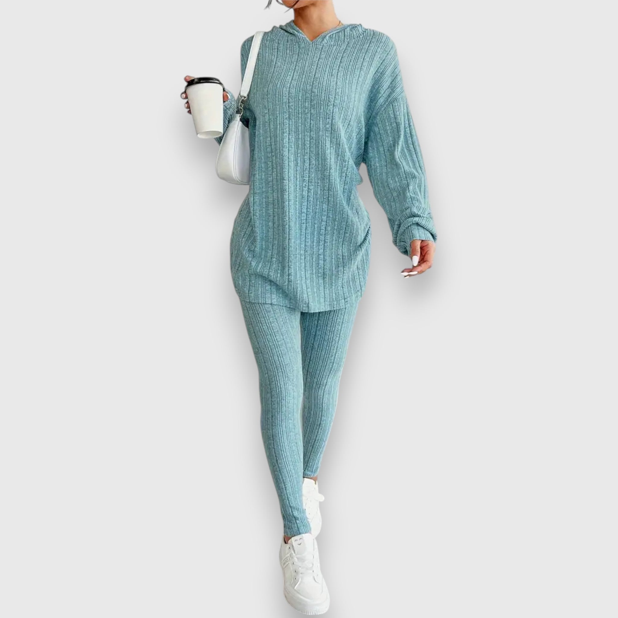 Pohodlný Dvoudílný Set S Kapucí A Úzkými Kalhotami Měkký