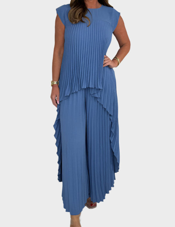 Set Plisovaným Vrškem a Širokými Kalhotami Elastickou Pasou