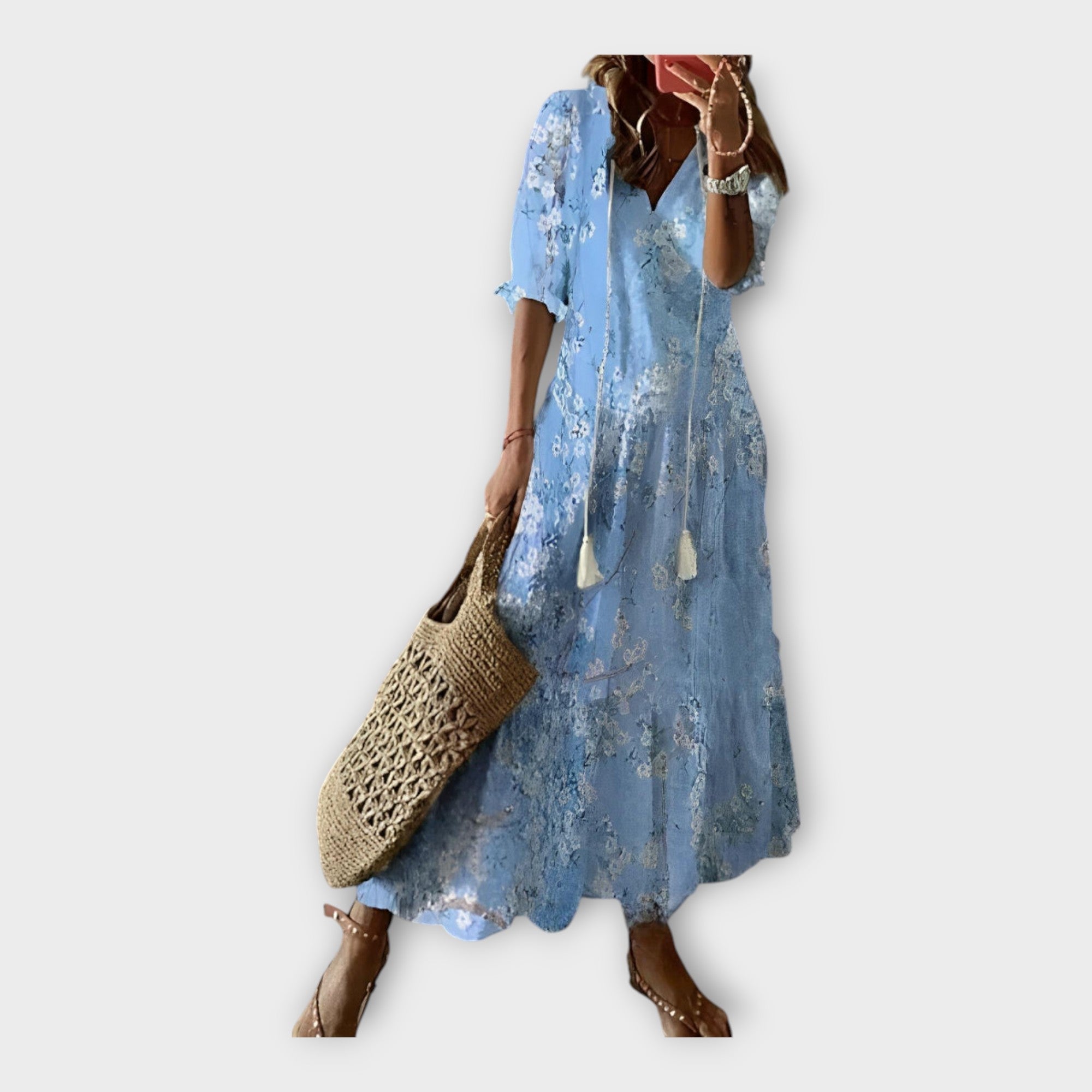 Vintage Šaty s Výšivkou a Véčkovým Výstřihem Modré