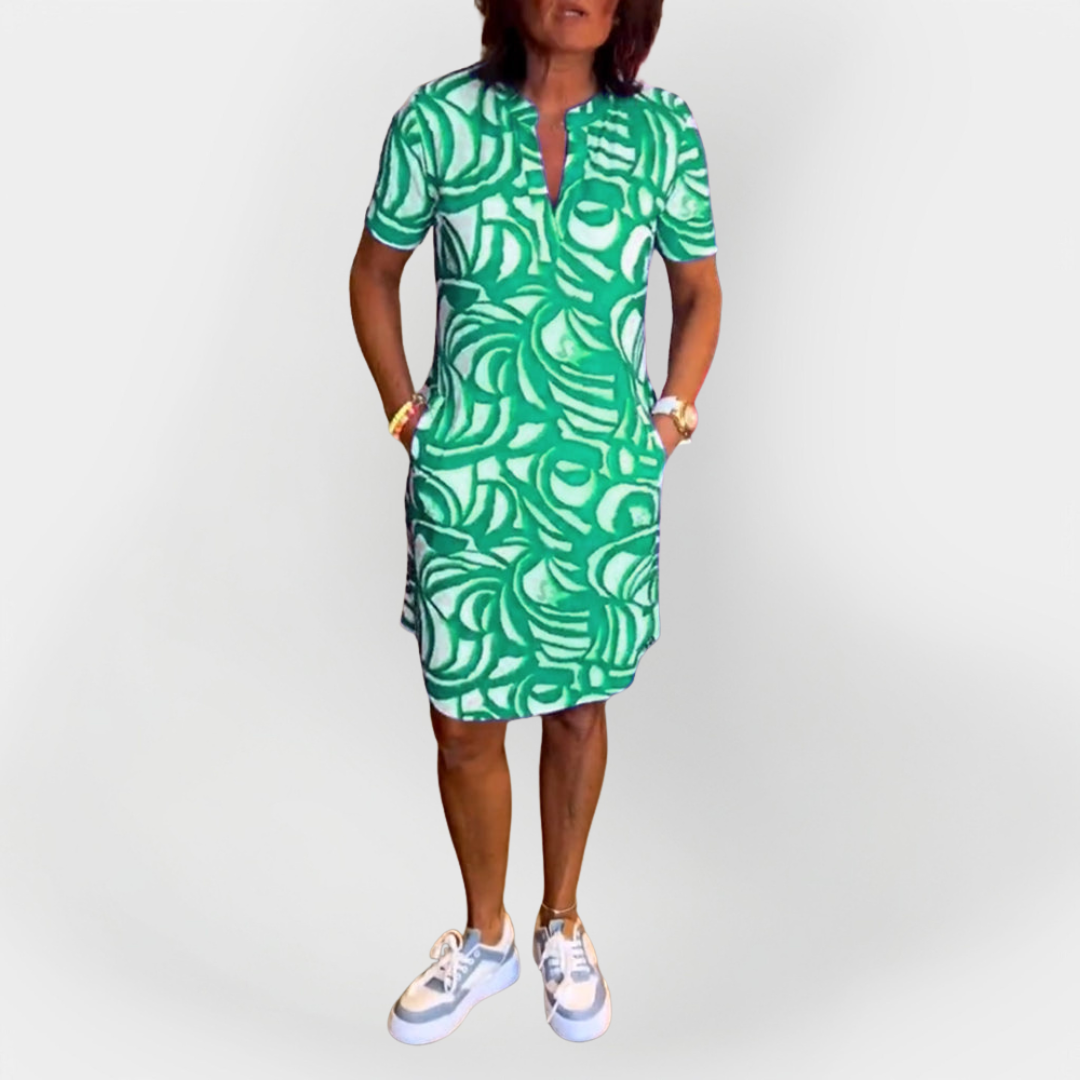 Midi Šaty Se Vzorem A Krátkým Rukávem Pro Elegantní Vzhled