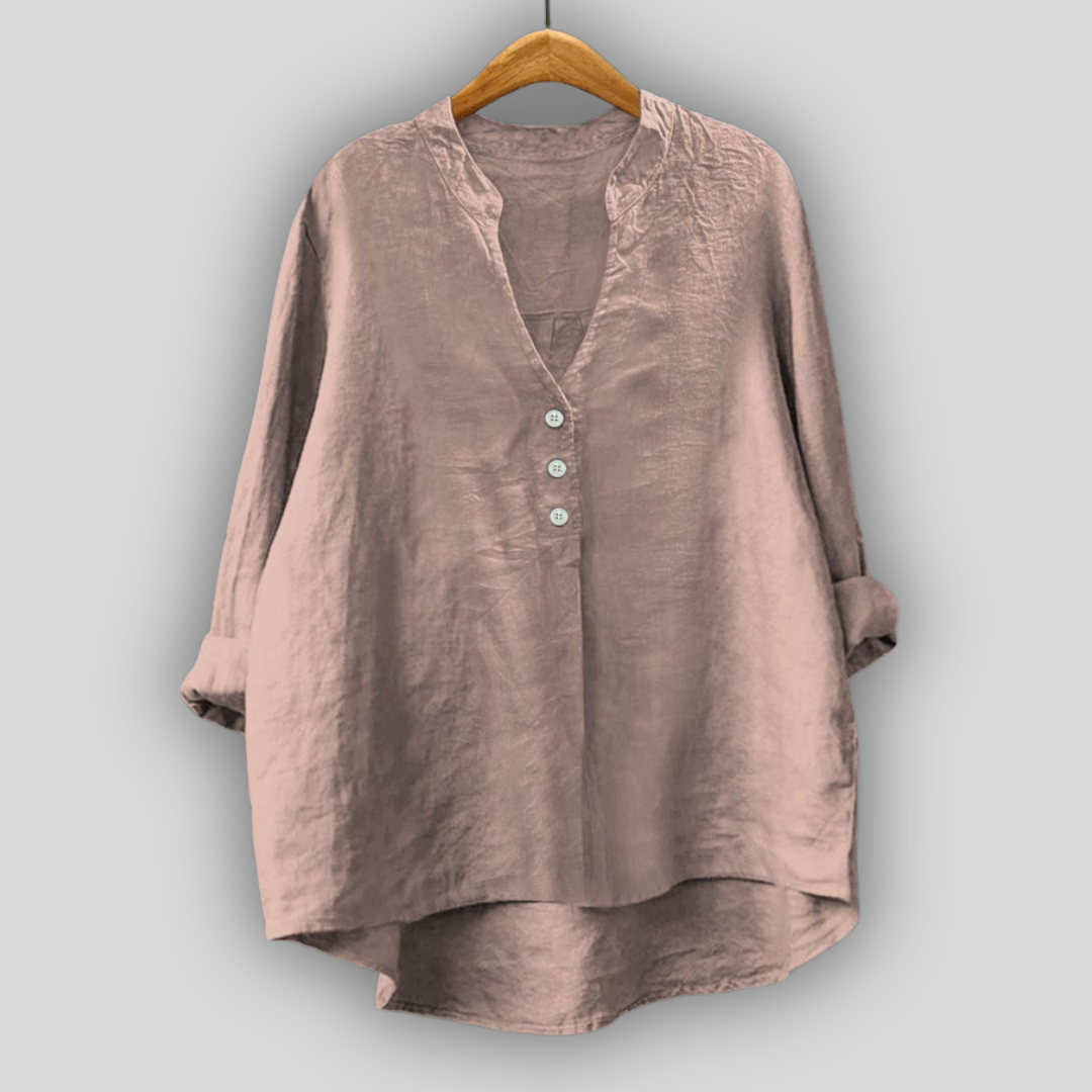 Hnědá Lněná Blůza s Knoflíky Pro Lehký Elegantní Vzhled