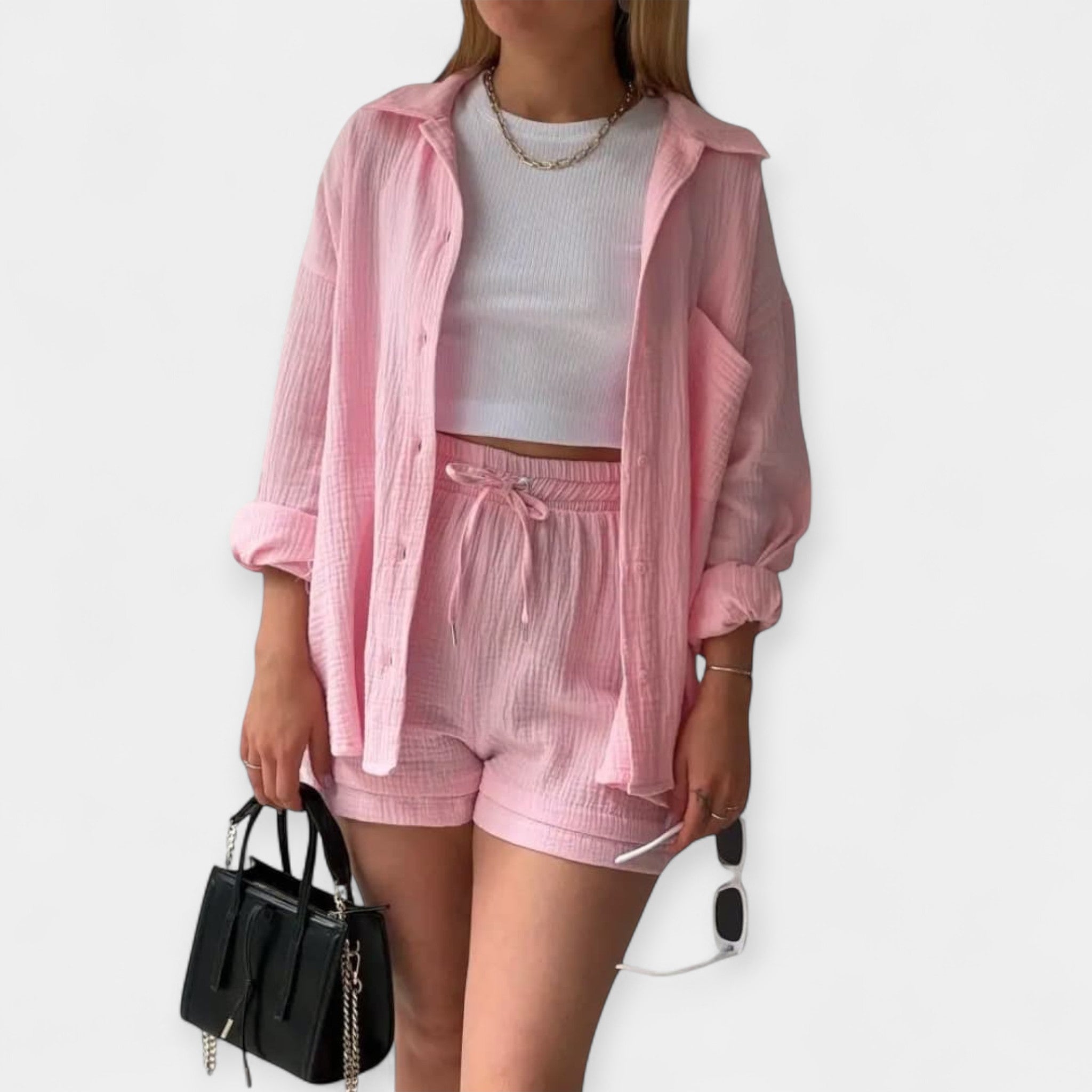 Dvoudílný Letní Set Topu a Šortek Lehký a Elegantní