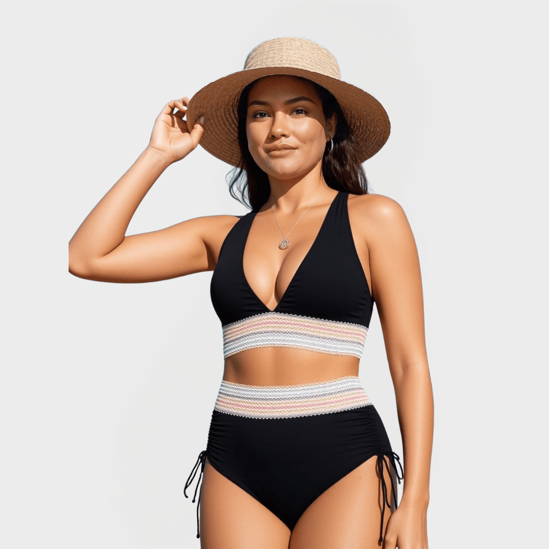 Elegantní Modré Bikiny S Vysokým Pásem A Štíhlým Střihem