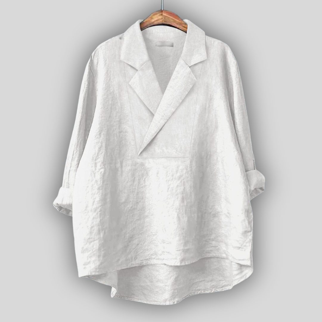 Elegantní Lněná Blůza SV Šikmým Překříženým Výstřihem
