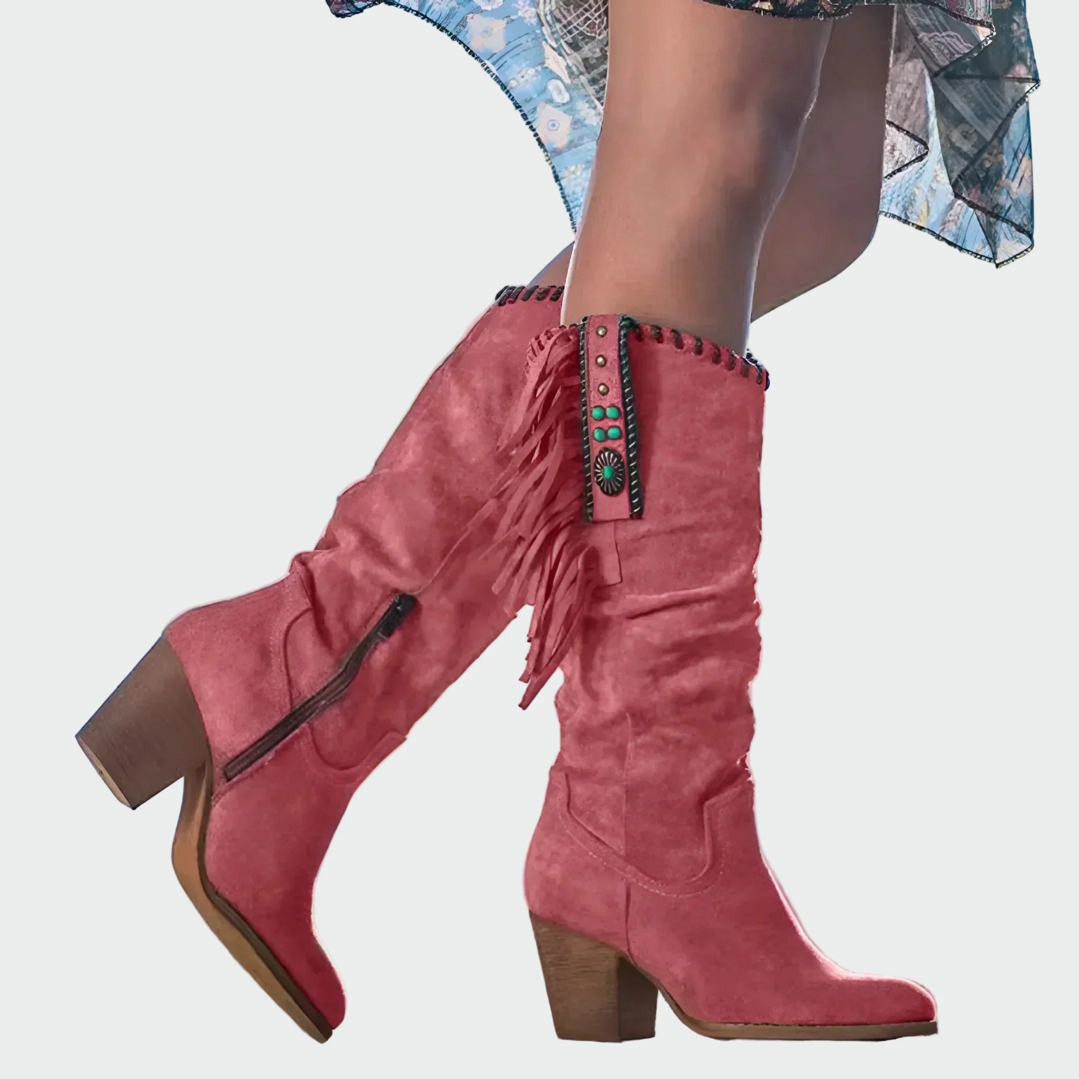 Pohodlné Semišové Dámské Kozačky Boho Western S Třásněmi