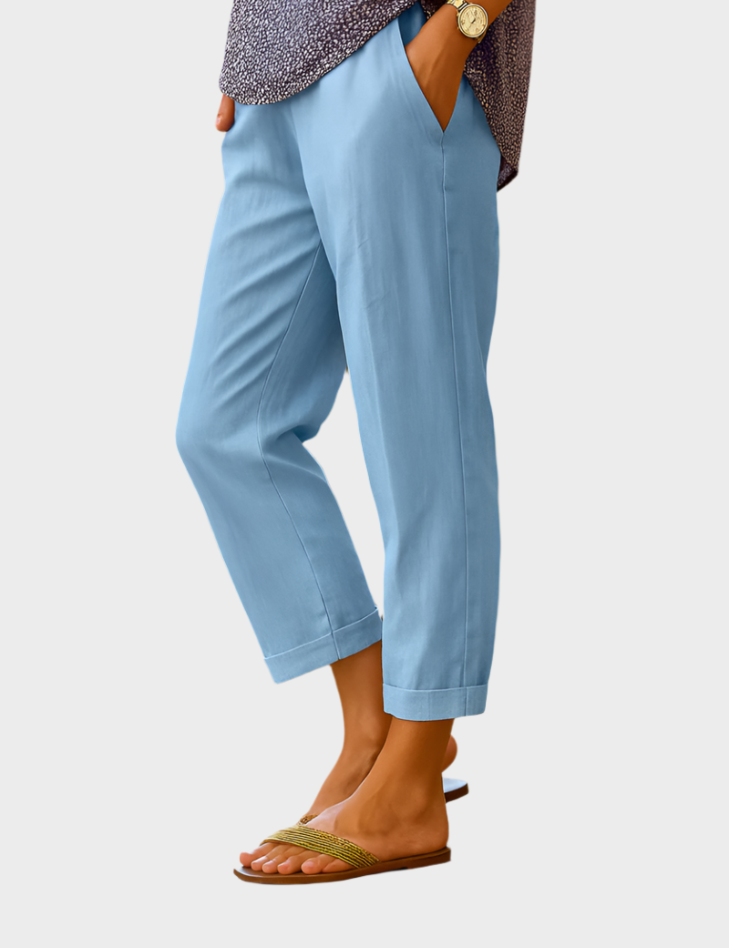 Letní Cropped Kalhoty Ze Směsi Lnu A Bavlny Bílé Lehké