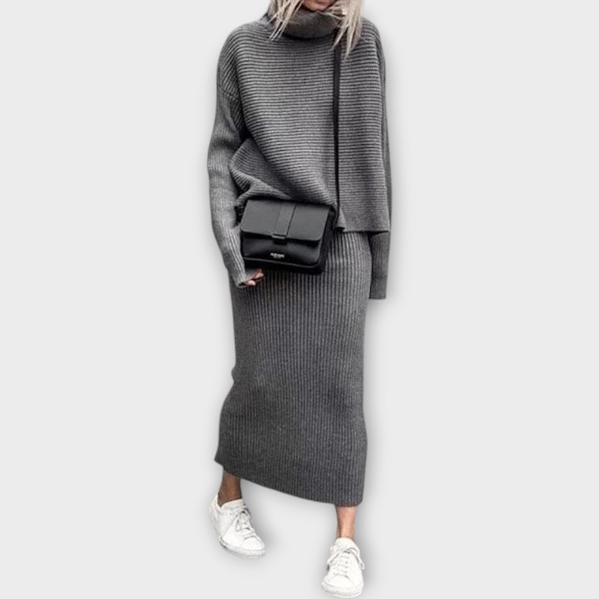 Elegantní Pletený Set Se Sukní A Minimalistickou Estetikou