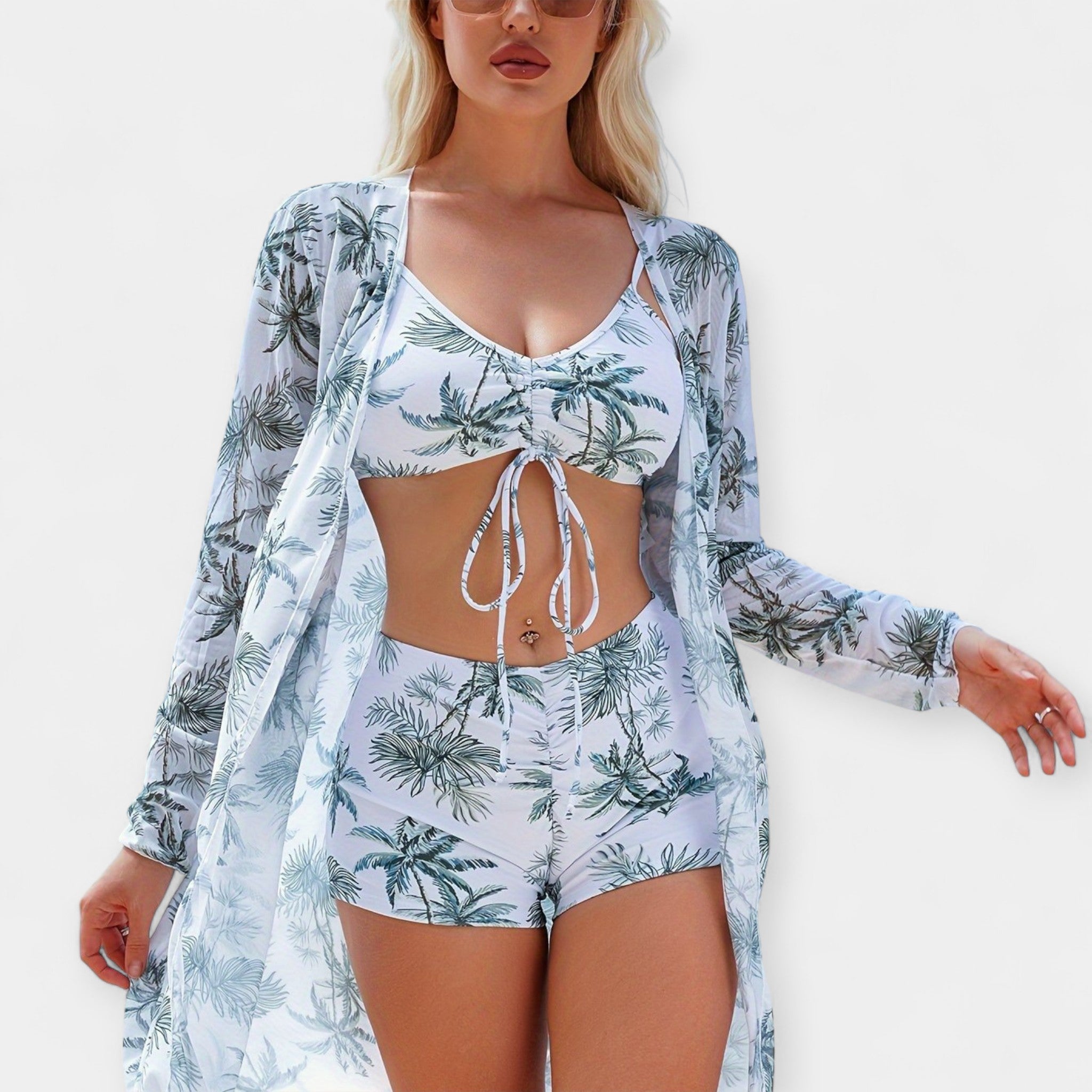 Vysokopásový Bikini a Plážový Set s Přehozem pro Dámy