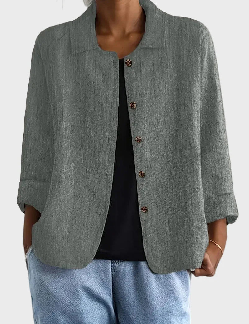 Lehká Lněná Halenka s Tříčtvrtě Rukávy v Růžové Barvě