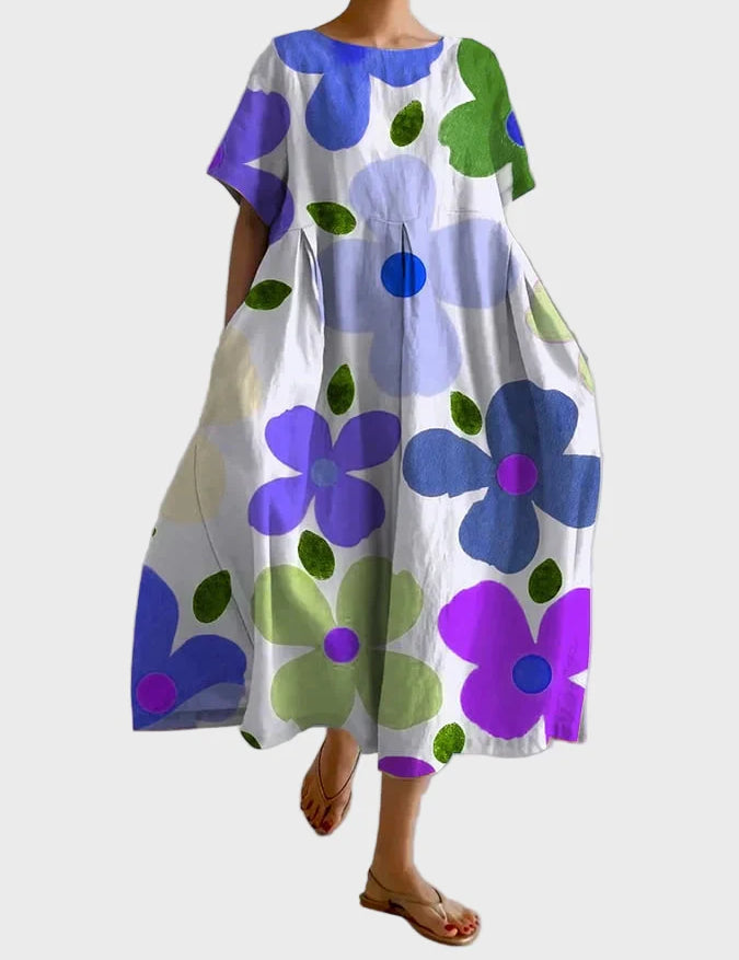 Luxusní Letní Maxi Šaty Oversized Květinový Potisk Zelené