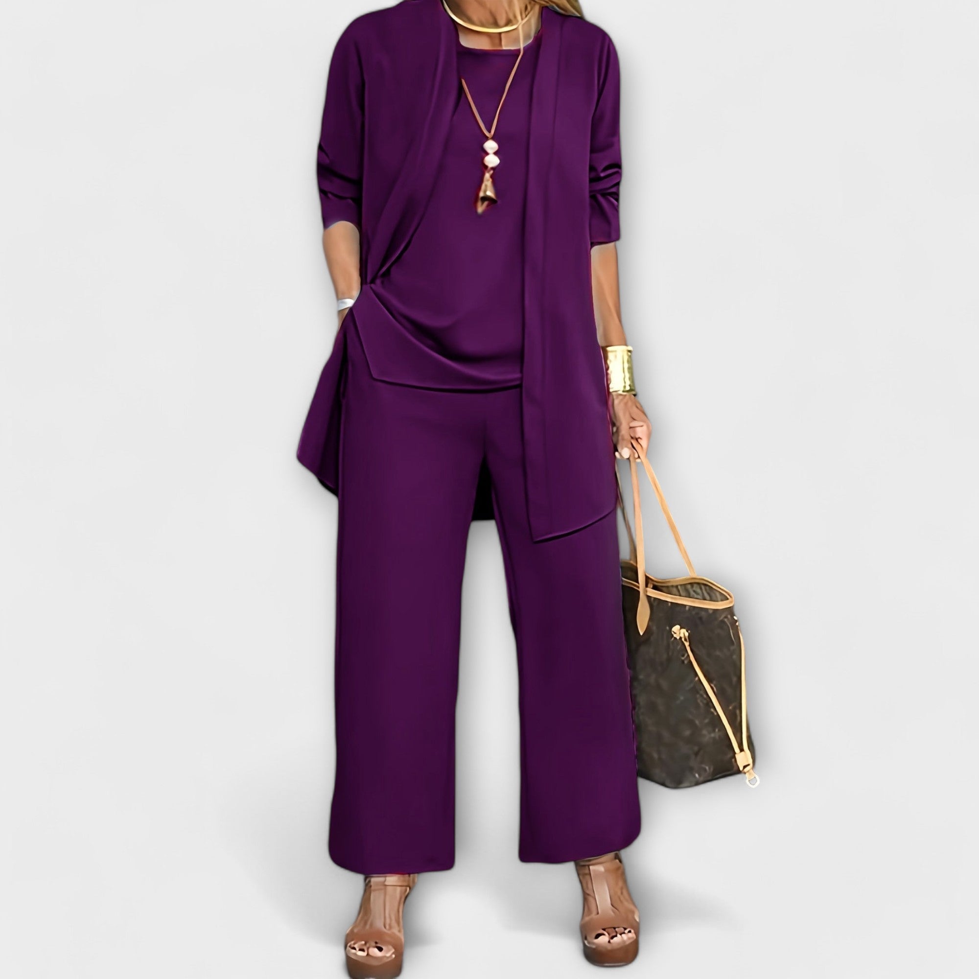 Pohodlný Trojkombinovaný Set S Kalhotami Topem a Kardiganem